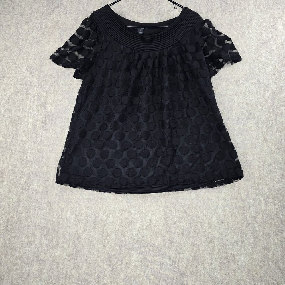 Style & Co Women Plus Polka Dot Black Tunic Top 3X Sheer Overlay Short Sleeves